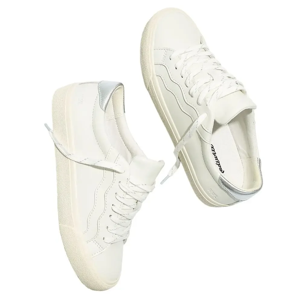 Madewell Sidewalk Low-Top Sneakers in Leather Wave Edition White W10 M8.5